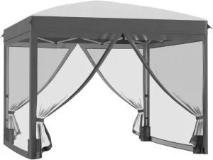 10' x 10' Pop Up Canopy Tent with Netting, Instant Sun Shelter, Tents for Parties, Height Adjustable, with Wheeled Carry Bag and 4 Sand Bags for Outdoor, Garden, Patio