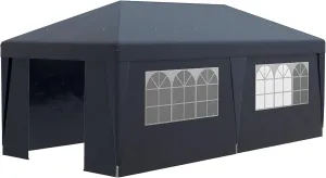10' x 19.5' Pop Up Canopy Tent with Sidewalls, Height Adjustable Large Party Tent Event Shelter with Leg Weight Bags, Double Doors and Wheeled Carry Bag for Garden, Patio, Dark Blue