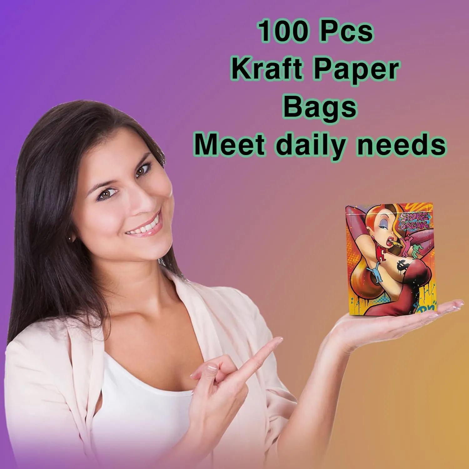 100 Pcs With Design Patterns Kraft paper Bags Packaging Bags3.94x4.92In,Clear Window Resealable Bags Foil Pouch Bags for Food Storage and Tea,Coffee Bean,Snack Candy for Small Business (JKH8004)