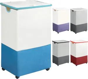[105L] Large Capacity Laundry Basket, Laundry Hamper with Wheels and Lid - Tall Rolling Laundry Hamper, Foldable Clothes Hamper with Removable Bags, Durable Laundry Bin on Wheels for Home, Dorm. Blue