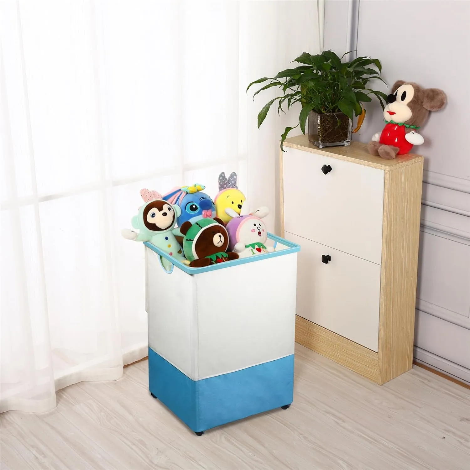 [105L] Large Capacity Laundry Basket, Laundry Hamper with Wheels and Lid - Tall Rolling Laundry Hamper, Foldable Clothes Hamper with Removable Bags, Durable Laundry Bin on Wheels for Home, Dorm. Blue
