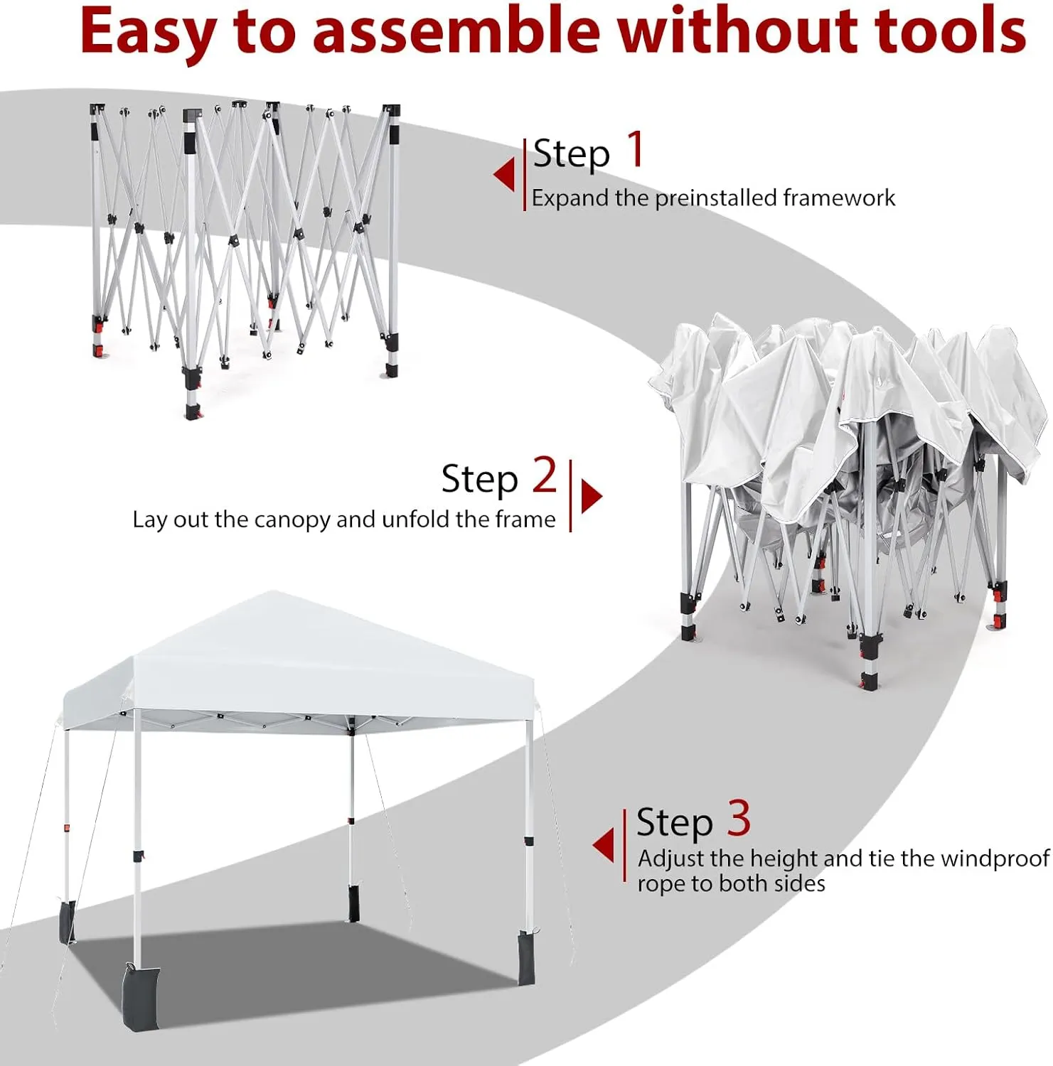 10x10 FT Canopy Tent Outdoor，Pop-Up Canopy，One-Person Set Up,W/3 Height Adjustable Legs,4 Sand Bags,Wheeled Carry Bag,White
