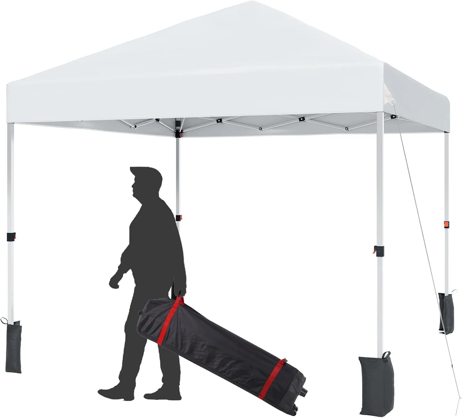 10x10 FT Canopy Tent Outdoor，Pop-Up Canopy，One-Person Set Up,W/3 Height Adjustable Legs,4 Sand Bags,Wheeled Carry Bag,White
