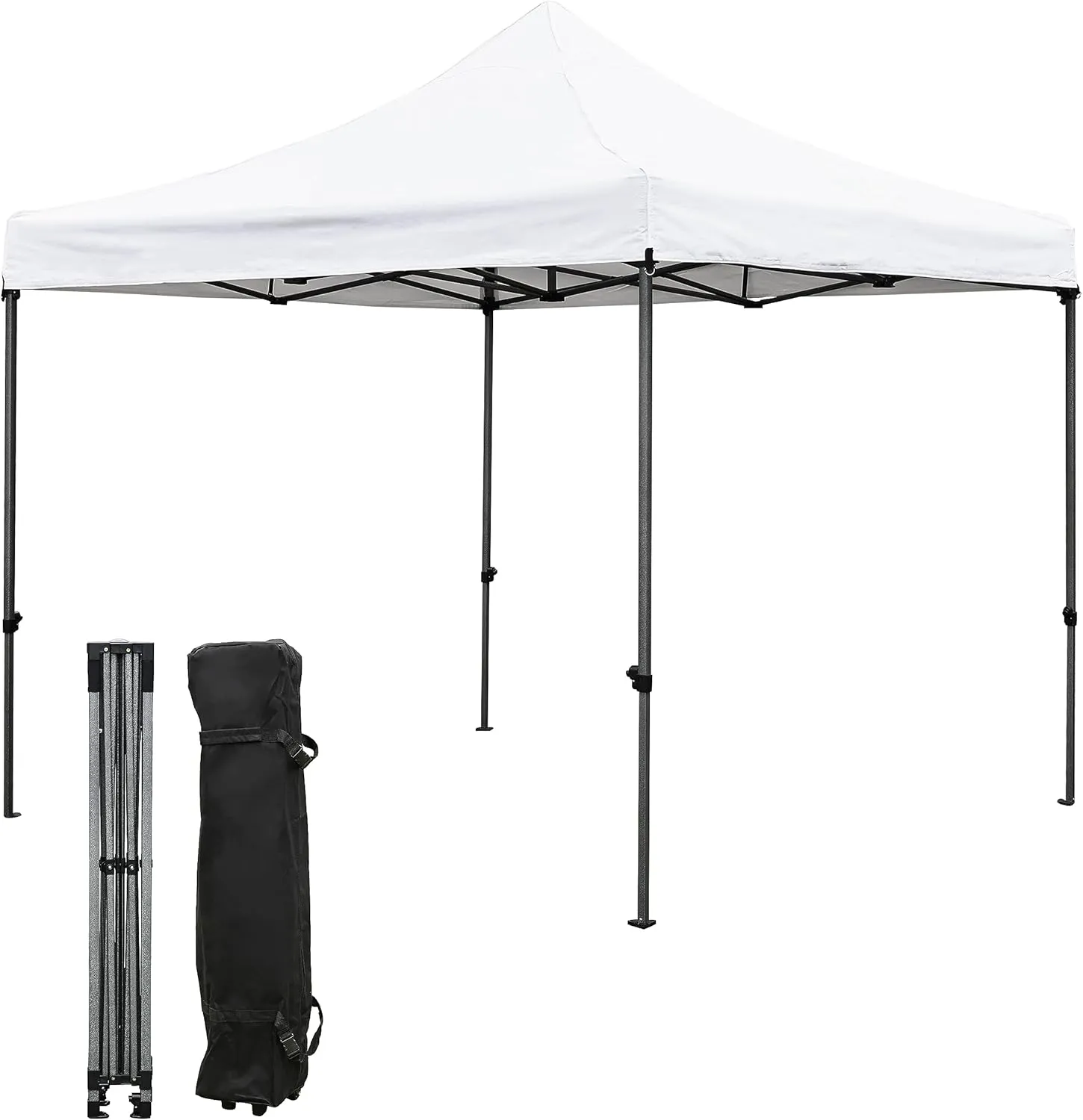 10'x10' Pop Up Canopy Tent Adjustable Leg Heights with Wheeled Carrying Bag, Stakes, Rope and 4X Weighted Sand Bags, White