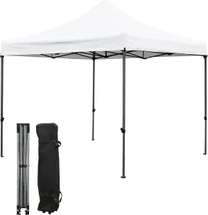 10'x10' Pop Up Canopy Tent Adjustable Leg Heights with Wheeled Carrying Bag, Stakes, Rope and 4X Weighted Sand Bags, White