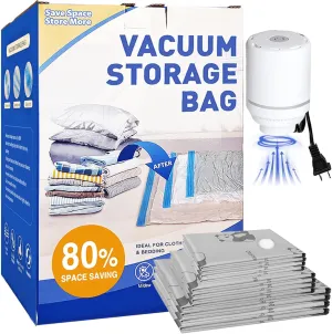 12 Pack Oxford Tear-Proof Vacuum Storage Bags with Pump, Reusable Space Saver Bags for Clothes, 4 Jumbo   4 Large  4 Medium Vacuum Bags for Travel, Luggage, Blankets, Quilt