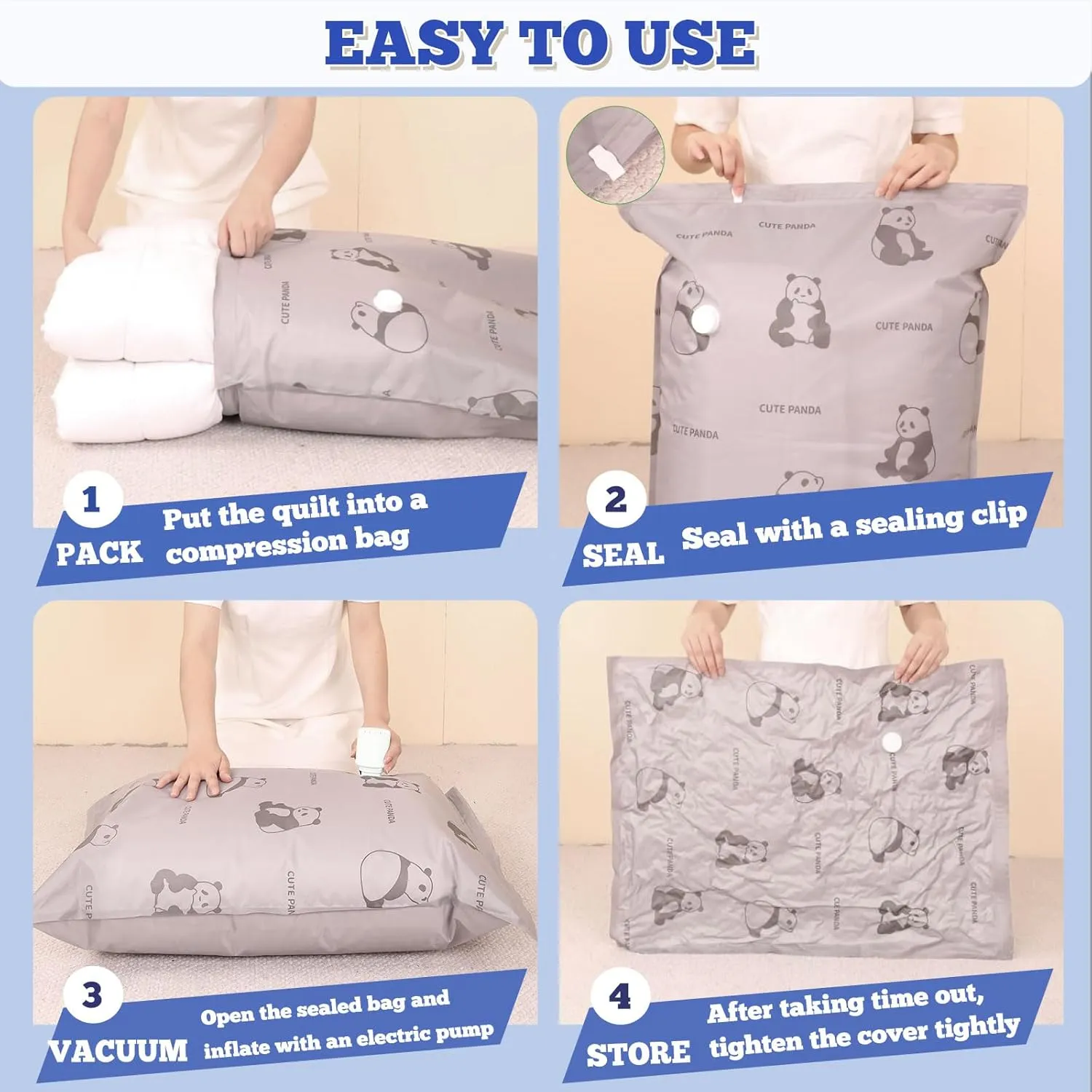 12 Pack Oxford Tear-Proof Vacuum Storage Bags with Pump, Reusable Space Saver Bags for Clothes, 4 Jumbo   4 Large  4 Medium Vacuum Bags for Travel, Luggage, Blankets, Quilt