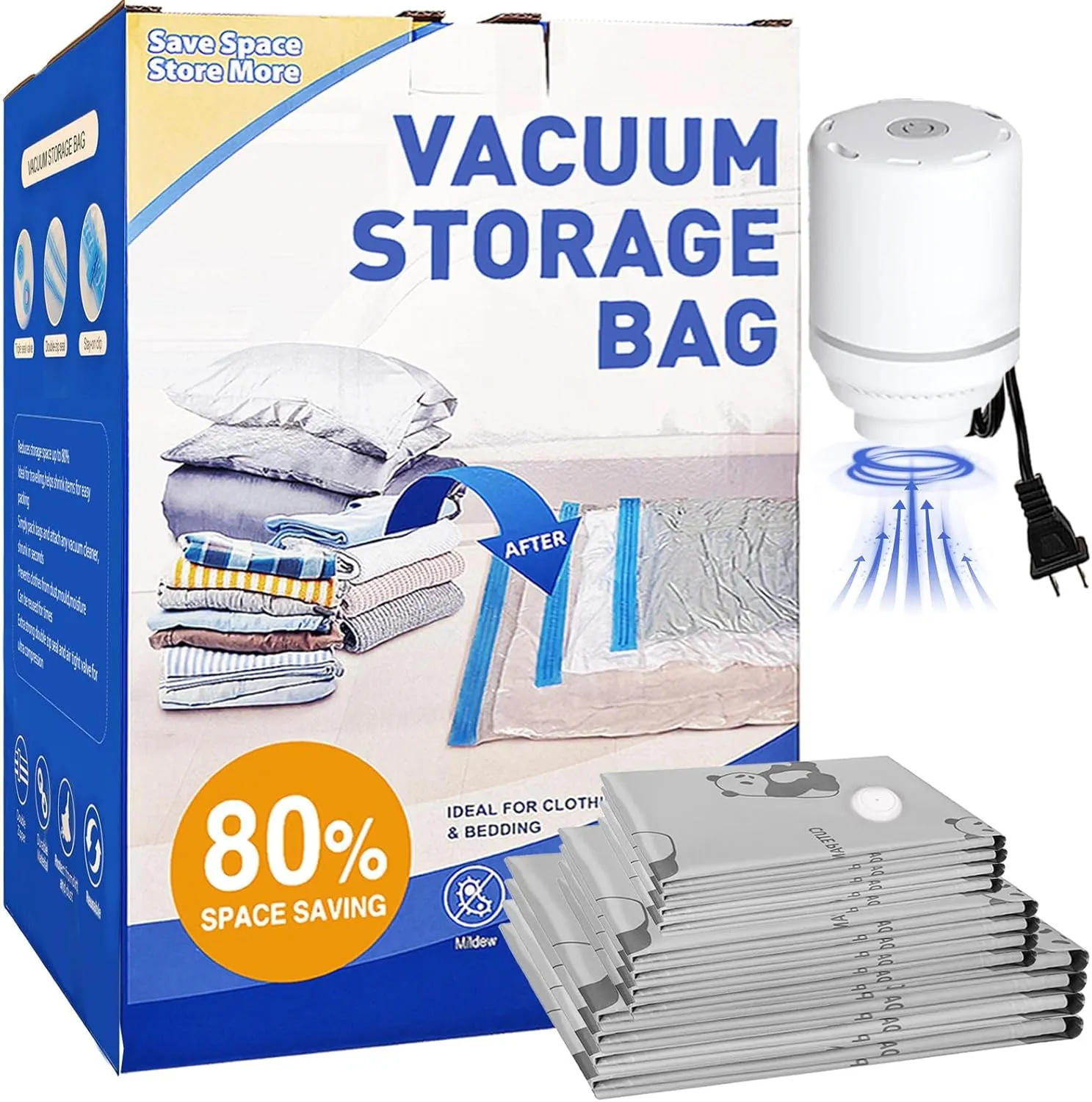 12 Pack Oxford Tear-Proof Vacuum Storage Bags with Pump, Reusable Space Saver Bags for Clothes, 4 Jumbo   4 Large  4 Medium Vacuum Bags for Travel, Luggage, Blankets, Quilt