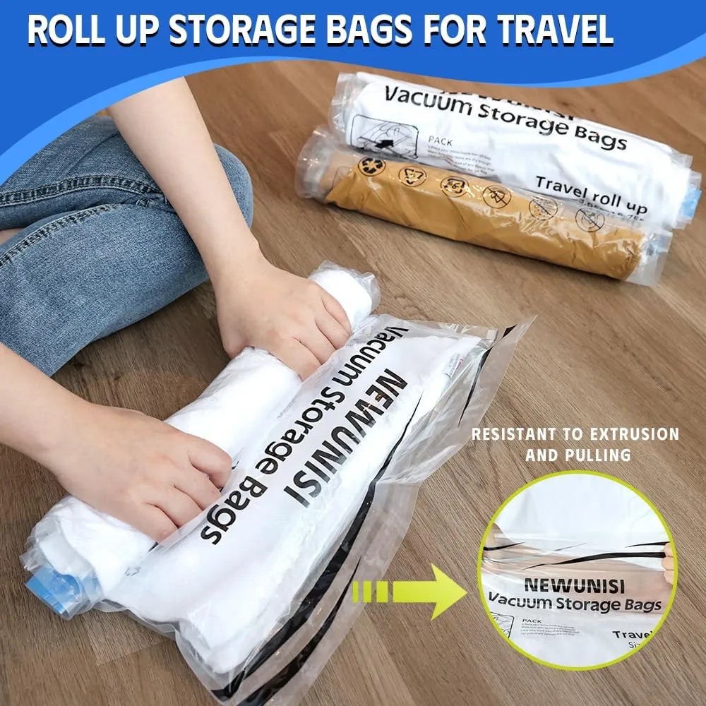 12 Pack Travel Compression Bags - Reusable Travel Space Saver Vacuum Storage Bags for Luggage, Camping, and Storage (No Vacuum or Pump Needed)