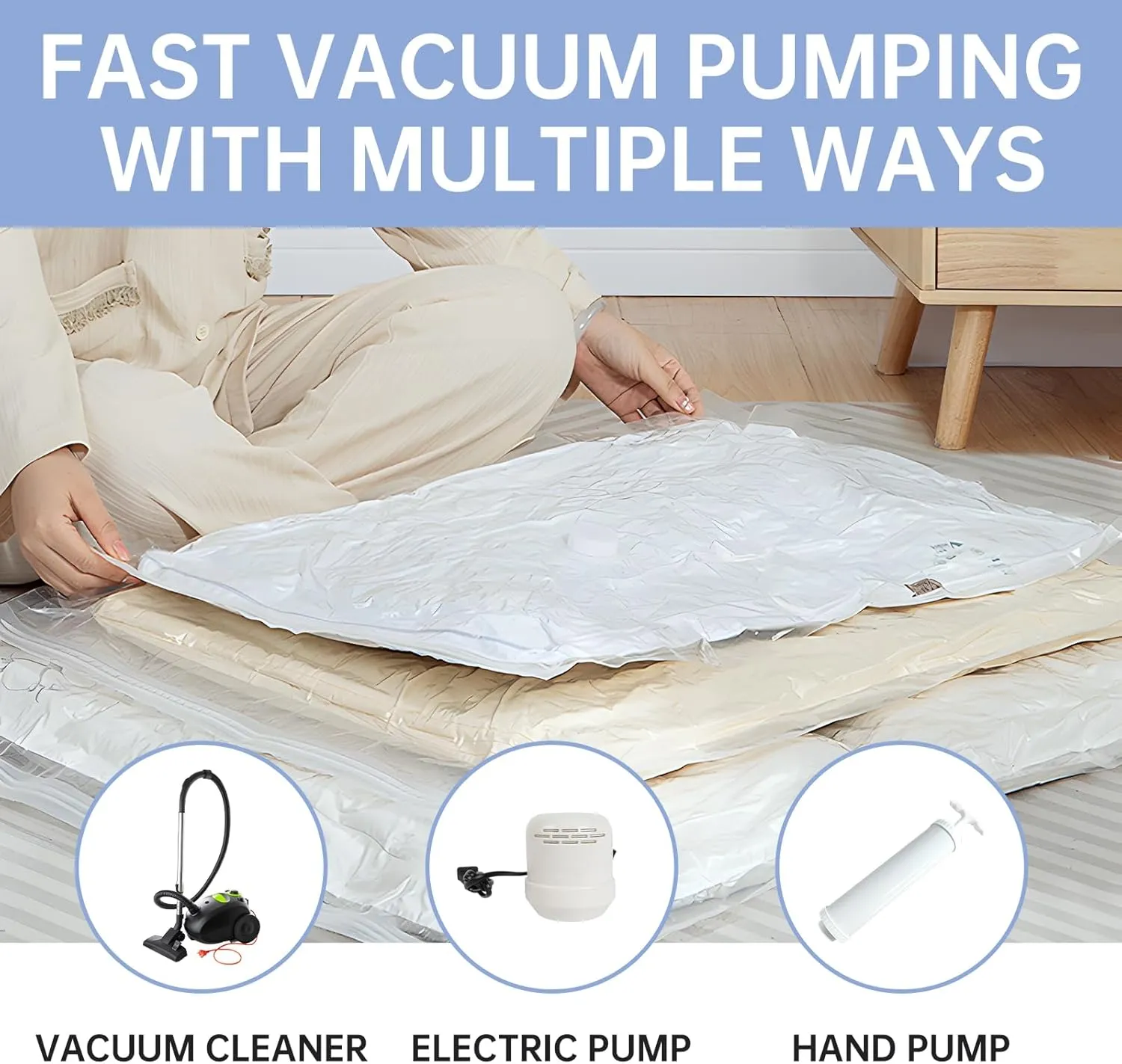 12 Pack Vacuum Seal Bags for Clothing, Vacuum Storage Bag with Electric Pump, Vacuum Bags for Travel, Luggage Compression Packing, Space Saver Bags (3 Small, 3 Medium, 3 Large, 3 Jumbo)
