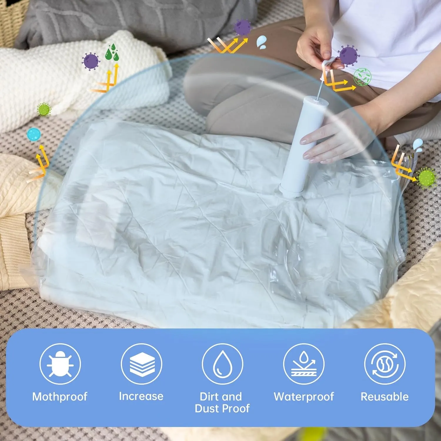 12 Pack Vacuum Seal Bags for Clothing, Vacuum Storage Bag with Electric Pump, Vacuum Bags for Travel, Luggage Compression Packing, Space Saver Bags (3 Small, 3 Medium, 3 Large, 3 Jumbo)