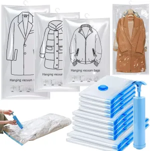 13 Pack Vacuum Storage Bags, Hanging Vacuum Storage Bags for Clothes Suits Dress Jackets Closet, Space Bags for Comforters Blankets