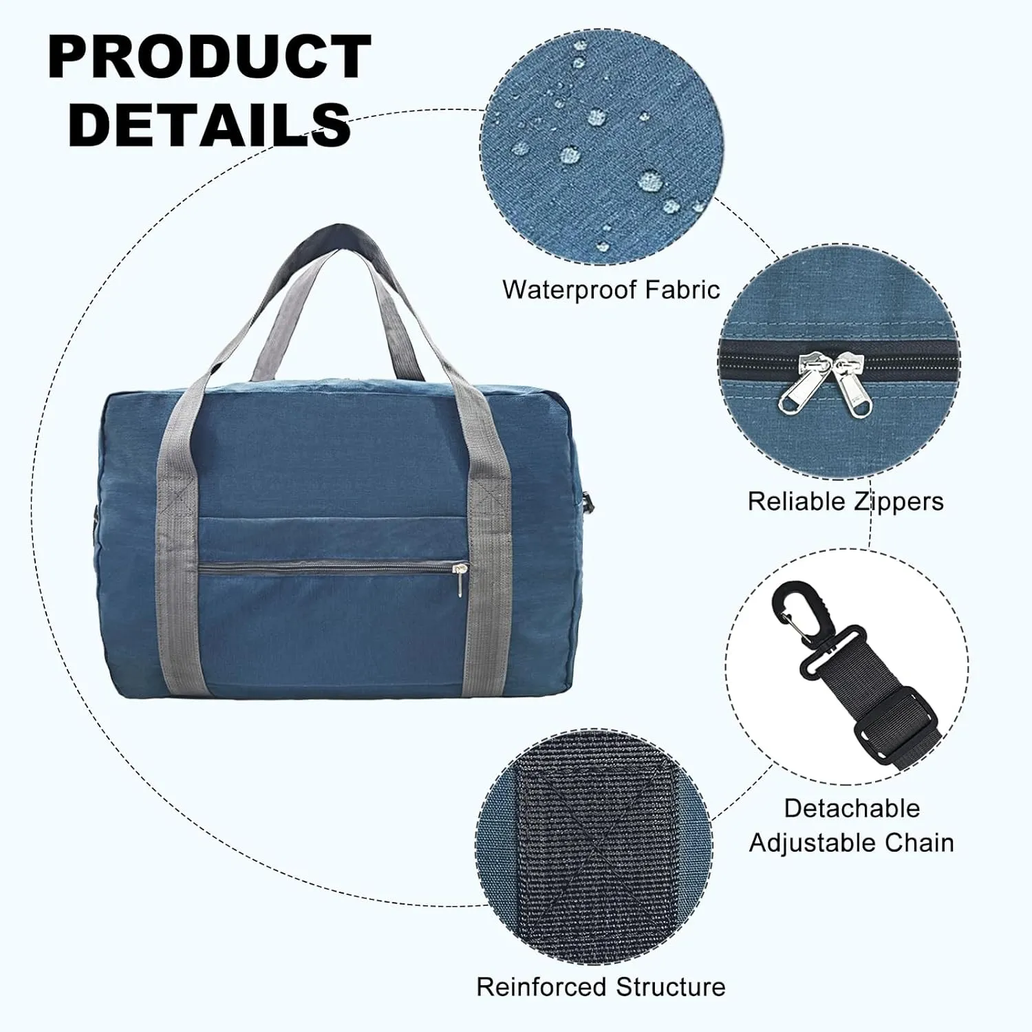 15 Inch Small Carry On Bags for Airplanes Spirit Airlines Personal Item Bag Underseat Foldable Travel Duffle Gym Bags for Women Men(20L,Navy)