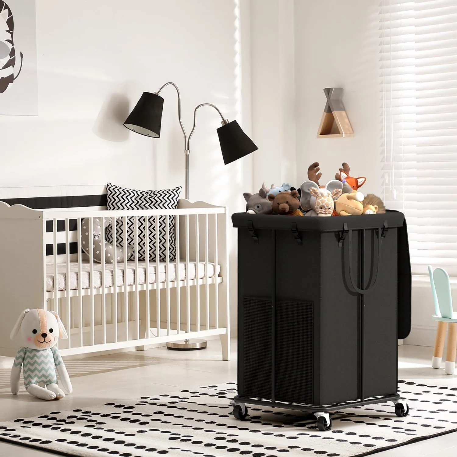 150L Large Laundry Hampers with Lid, Oxford Fabric Laundry Hampers, Metal Frame and Removable Bag Design with Wheels, Suitable for Bedroom, Bathroom, Dorm Room, Laundry Room (Black Lid Rope)