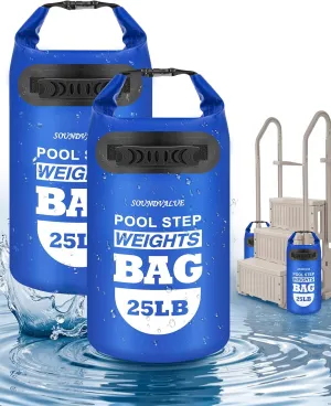 2 Pack 25lb Heavy Duty Pool Ladder Weights, Universal Above Ground Pool Step Sand Bags with Handles, 500D PVC Durable Waterproof & Foldable Sandbags for Swimming Pool Stairs (Navy Blue)