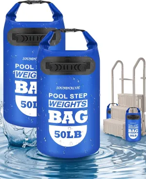 2 Pack 50lb Heavy Duty Pool Ladder Weights, Universal Above Ground Pool Step Sand Bags with Handles, 500D PVC Durable Waterproof & Foldable Sandbags for Swimming Pool Stairs (Navy Blue)