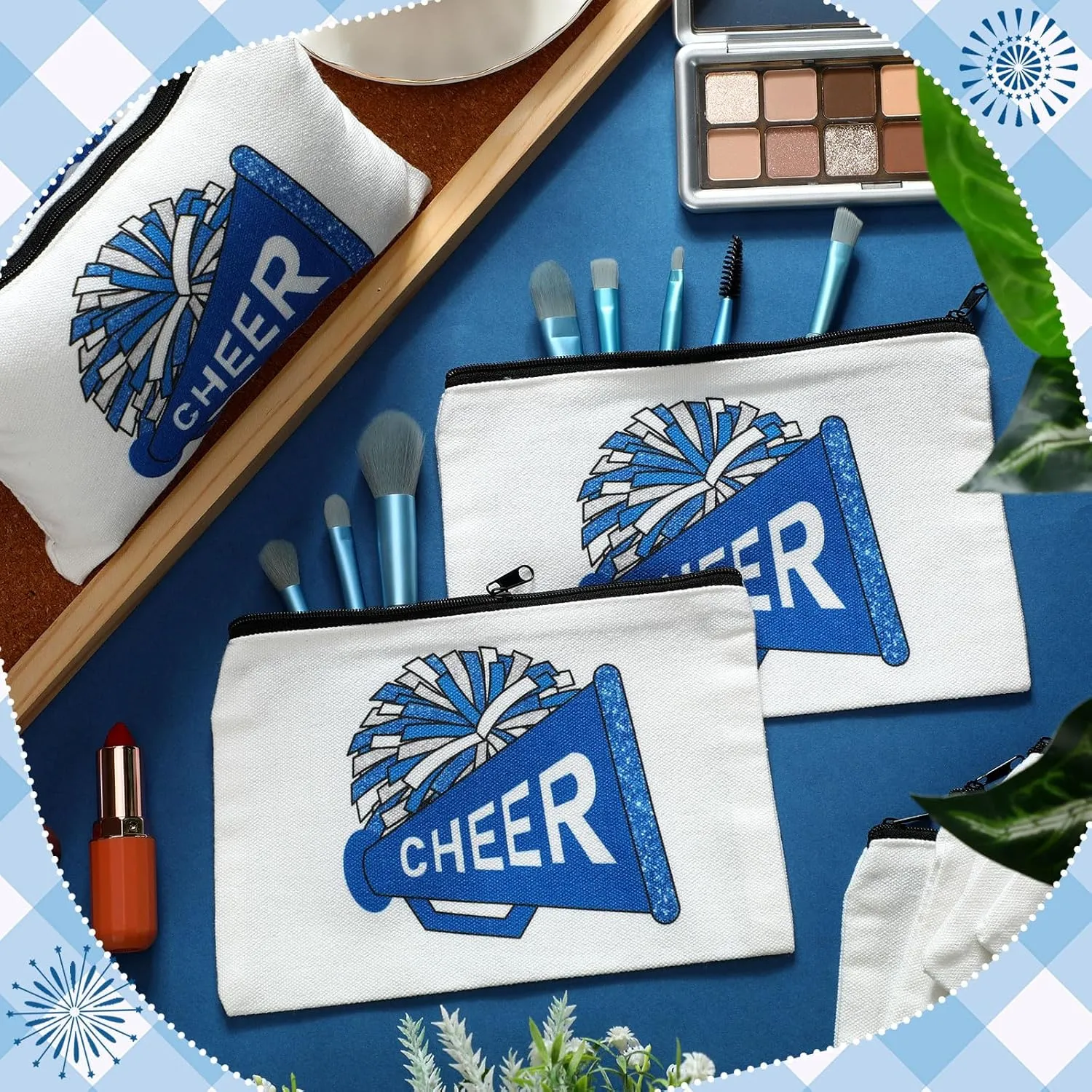 20 Pcs Cheer Makeup Bag Cheer Teams Gifts Canvas Makeup Case Cheerleader Teams Gifts Zipper Pouch for cheerleading Teammates Party Supplies(Blue)