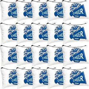 20 Pcs Cheer Makeup Bag Cheer Teams Gifts Canvas Makeup Case Cheerleader Teams Gifts Zipper Pouch for cheerleading Teammates Party Supplies(Blue)