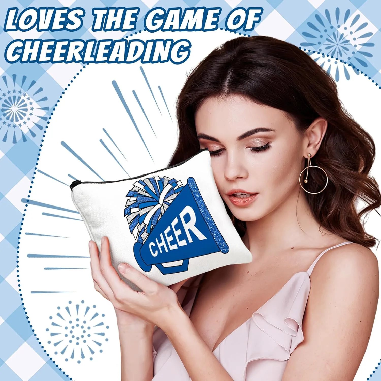 20 Pcs Cheer Makeup Bag Cheer Teams Gifts Canvas Makeup Case Cheerleader Teams Gifts Zipper Pouch for cheerleading Teammates Party Supplies(Blue)