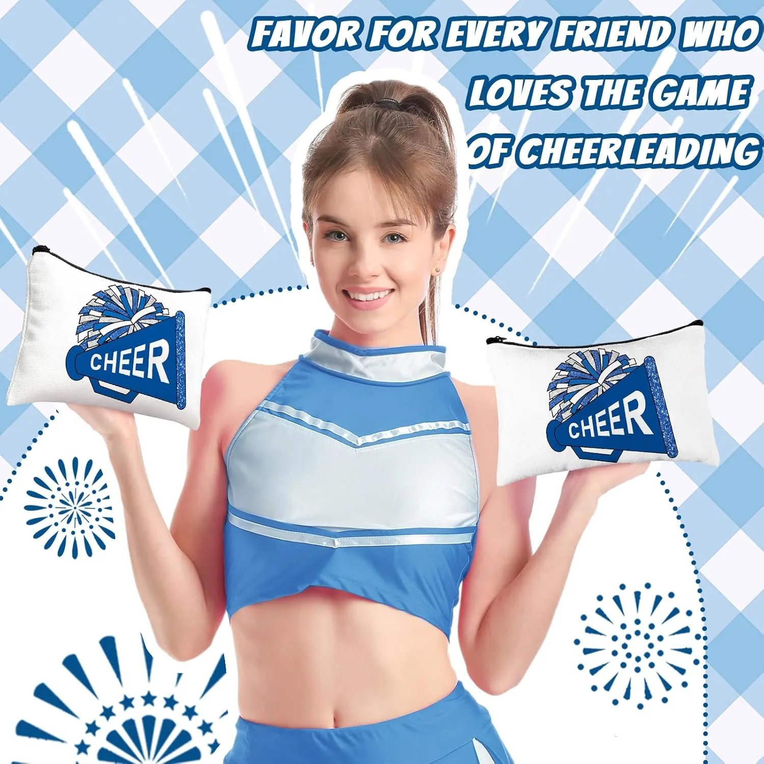 20 Pcs Cheer Makeup Bag Cheer Teams Gifts Canvas Makeup Case Cheerleader Teams Gifts Zipper Pouch for cheerleading Teammates Party Supplies(Blue)