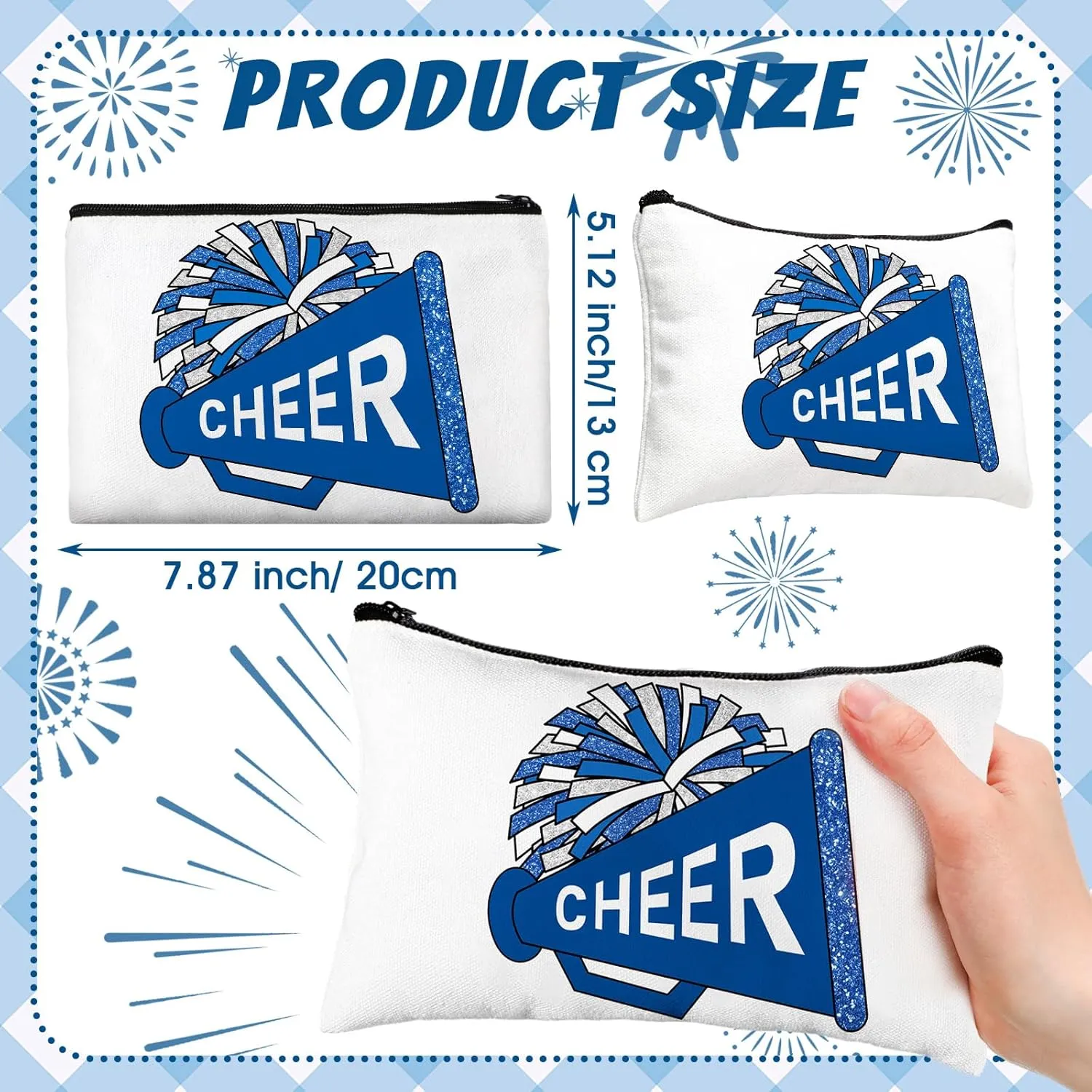 20 Pcs Cheer Makeup Bag Cheer Teams Gifts Canvas Makeup Case Cheerleader Teams Gifts Zipper Pouch for cheerleading Teammates Party Supplies(Blue)
