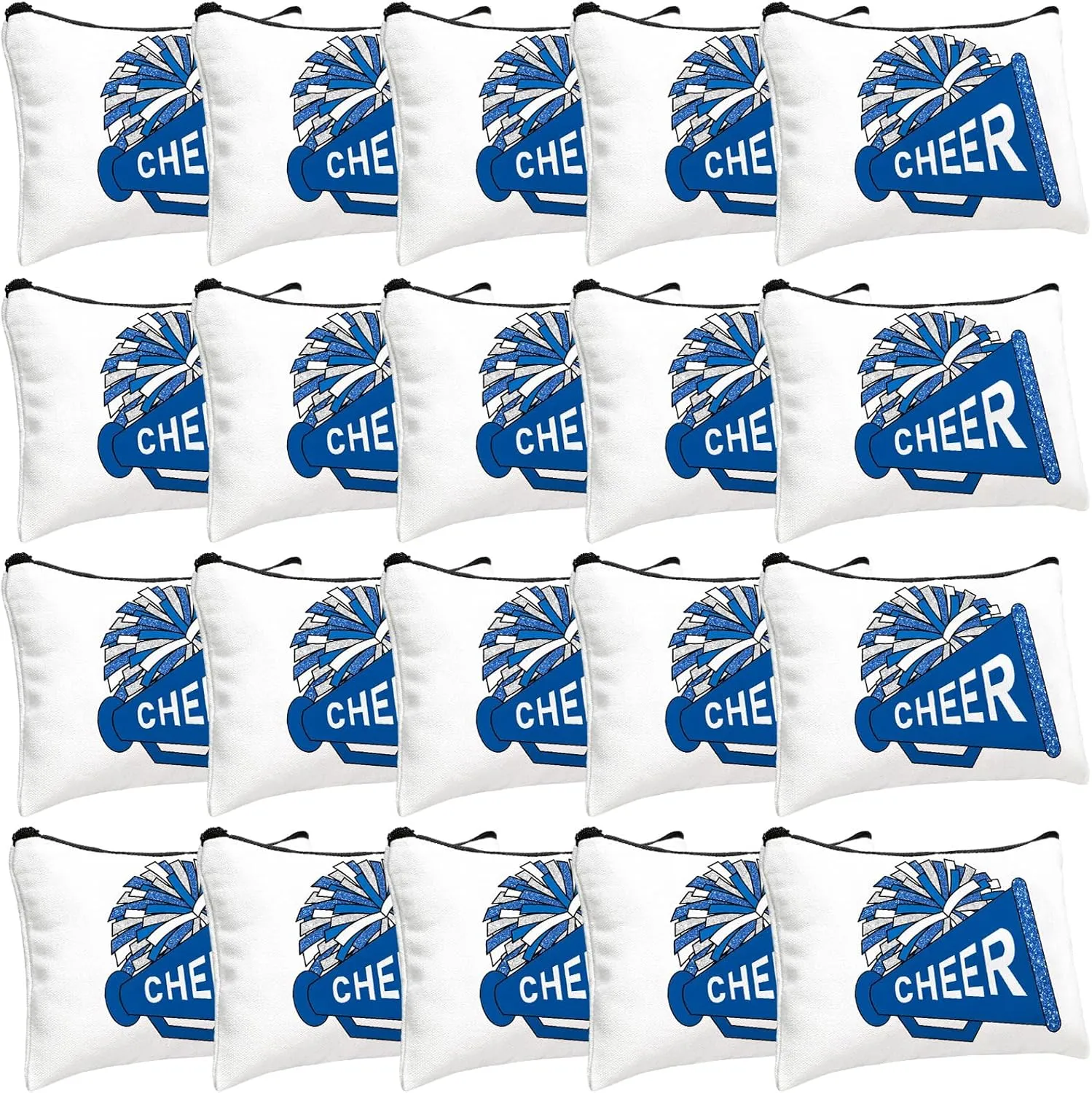 20 Pcs Cheer Makeup Bag Cheer Teams Gifts Canvas Makeup Case Cheerleader Teams Gifts Zipper Pouch for cheerleading Teammates Party Supplies(Blue)
