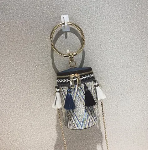 2019  Fashion   High Quality   Round   Ring Tassel Chain bag