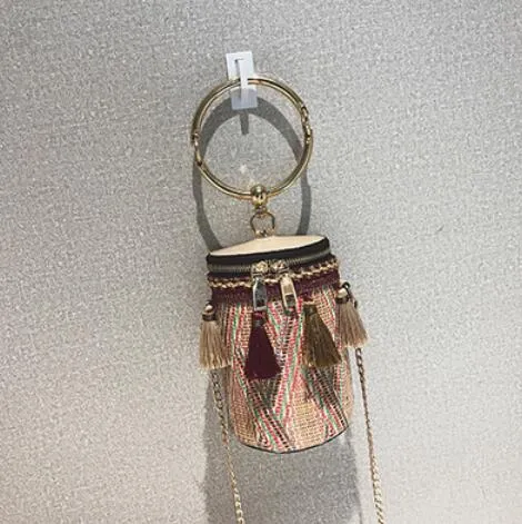 2019  Fashion   High Quality   Round   Ring Tassel Chain bag