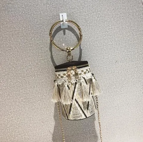 2019  Fashion   High Quality   Round   Ring Tassel Chain bag