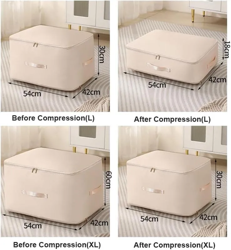 2024 New Space Saving Self Compression Organizer,Compression Duvet Storage Bag Large Capacity,Self Compression Moving Organizer Bags Heavy Duty Moving Bags for Comforters, Apricot