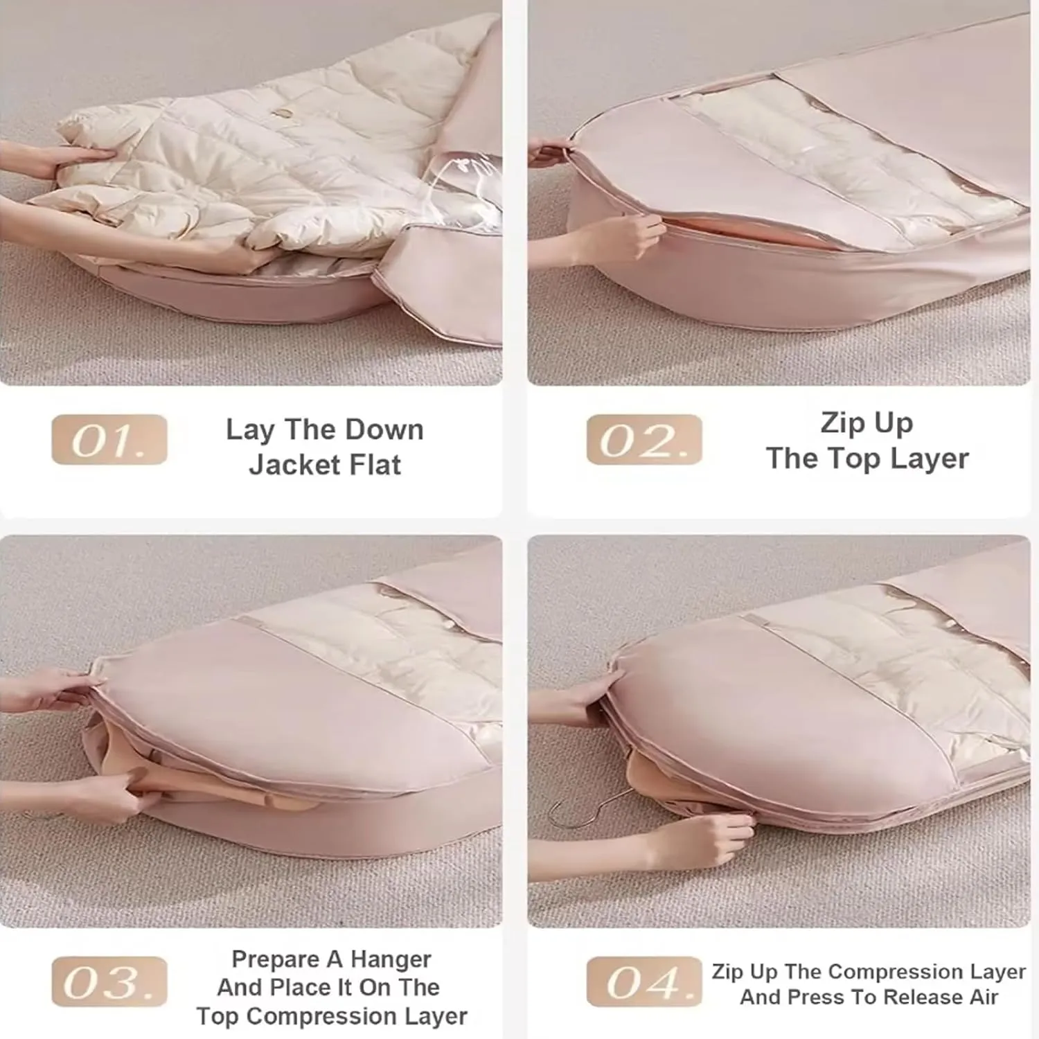 2025 Space Saving Garment Bag With Compression Zipper Garment Bags for Hanging Clothes Travel (Beige, L (43.31 in))
