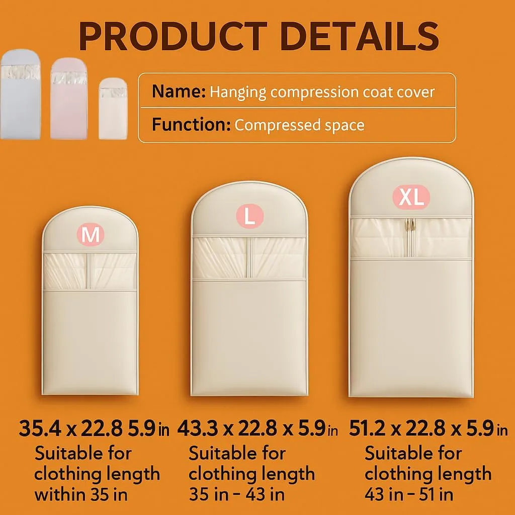 2025 Space Saving Hanging Garment Bag with Self Compression Zipper, Otherwise Space Saving Garment Bag for Down Coat, Hanging Storage Bags for Clothes (Blue,M)