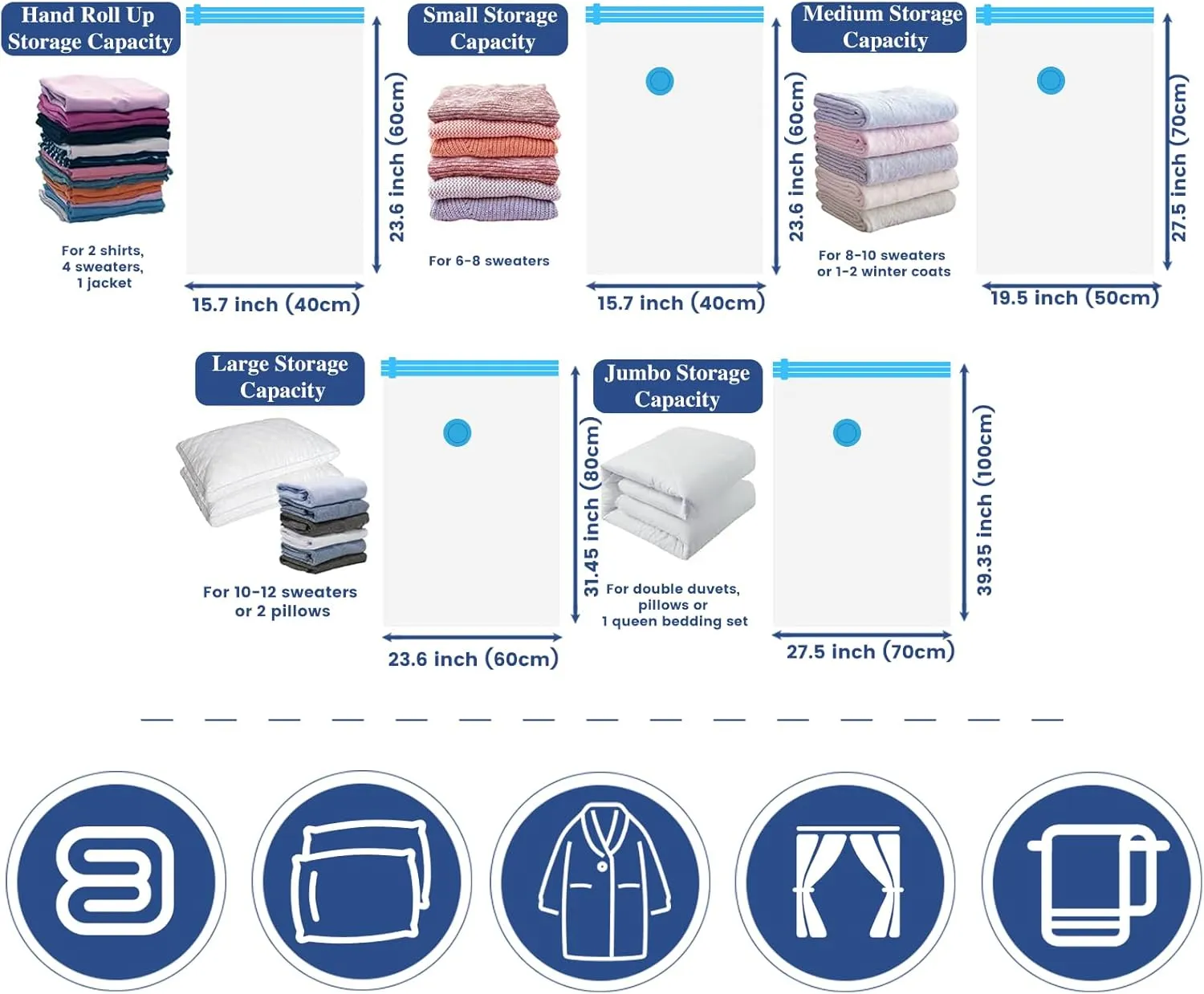 25 Pack Vacuum Storage Bags with Electric Pump, Space Saver Bags (5 Jumbo/5 Large/5 Medium/5 Small/5 Roll) Compression for Comforters and Blankets, Sealer Clothes Storage Travel Essentials