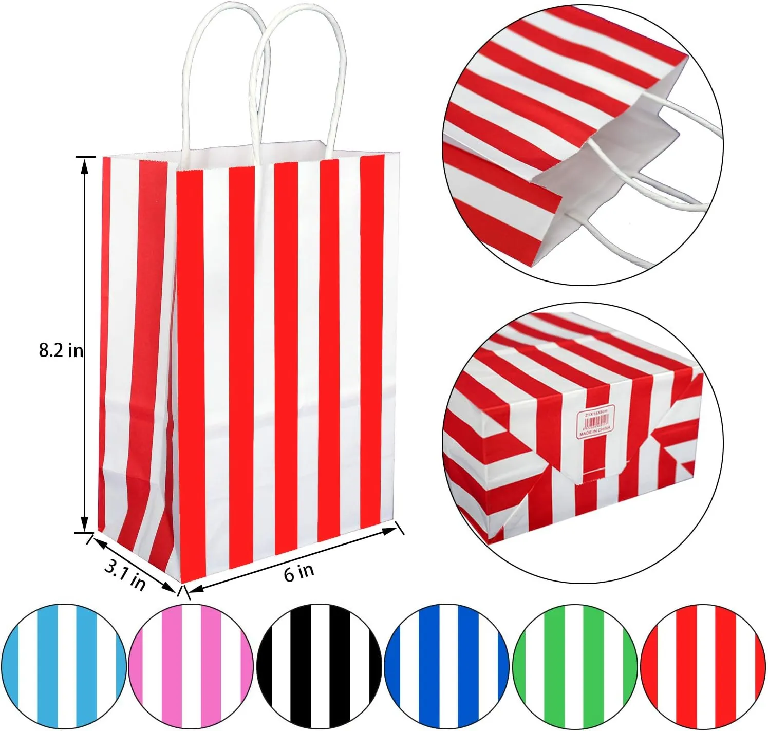 25 PCS Black and White Striped Gift Bags Small Kraft Paper Bags with Handles for Party Favor (8.2 x 6 x 3.1 In)