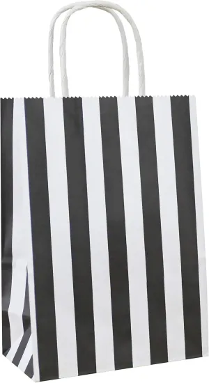 25 PCS Black and White Striped Gift Bags Small Kraft Paper Bags with Handles for Party Favor (8.2 x 6 x 3.1 In)