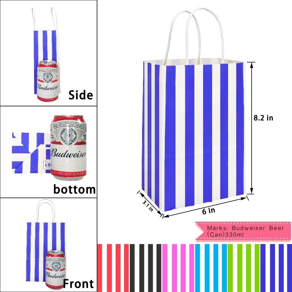 25 PCS Black and White Striped Gift Bags Small Kraft Paper Bags with Handles for Party Favor (8.2 x 6 x 3.1 In)