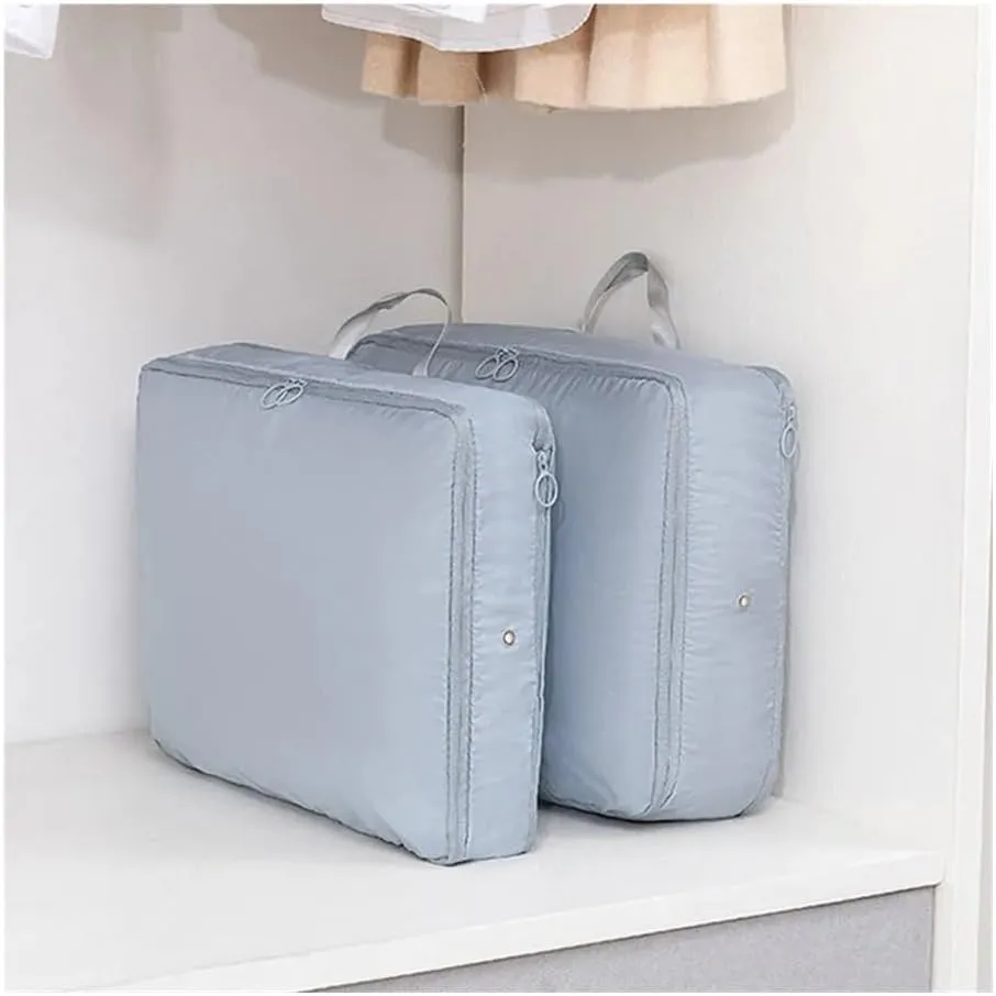 2PCS Compression Packing Cube Wardrobe Drawer Puffer Jacket Storage Foldable Luggage Suitcase Organizer Compressed Travel Clothes Bag(Blue,40X30X18)