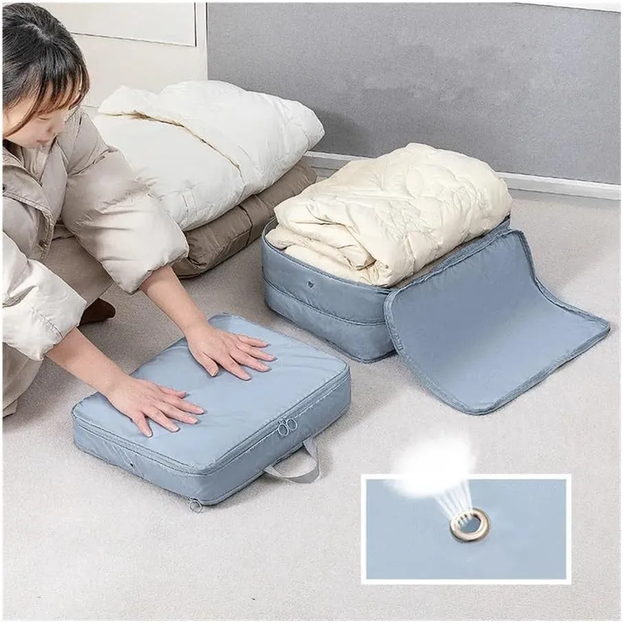 2PCS Compression Packing Cube Wardrobe Drawer Puffer Jacket Storage Foldable Luggage Suitcase Organizer Compressed Travel Clothes Bag(Blue,40X30X18)