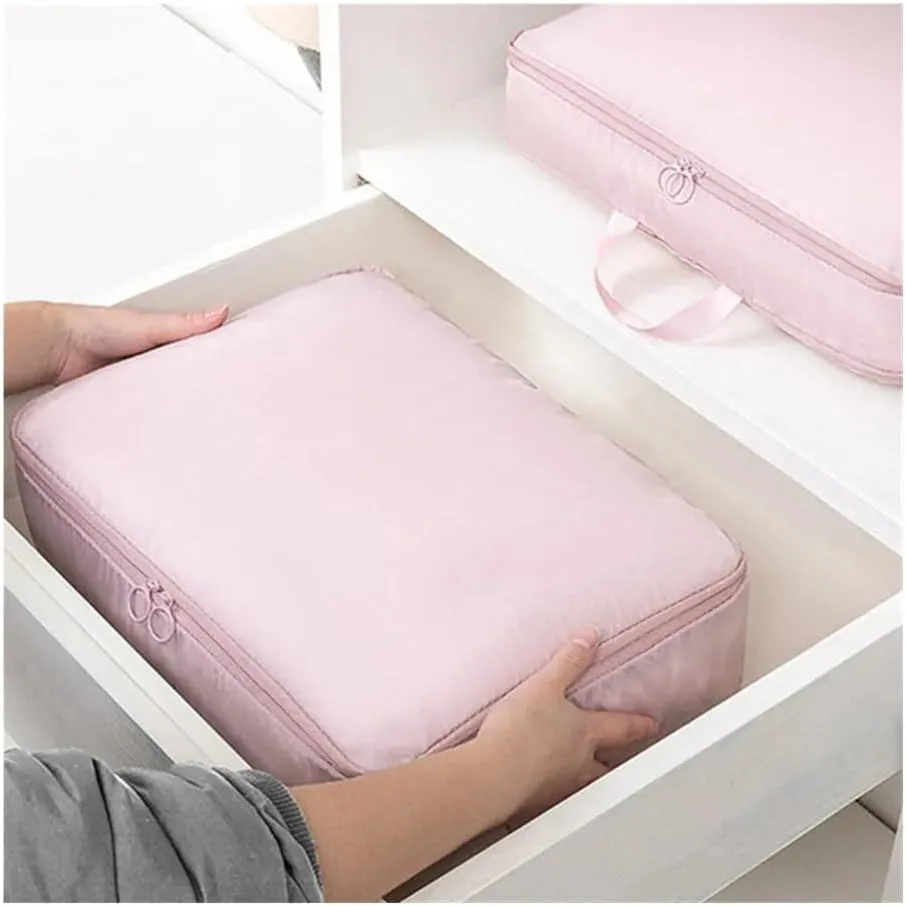 2PCS Compression Packing Cube Wardrobe Drawer Puffer Jacket Storage Foldable Luggage Suitcase Organizer Compressed Travel Clothes Bag(Blue,40X30X18)