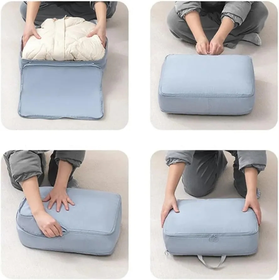 2PCS Compression Packing Cube Wardrobe Drawer Puffer Jacket Storage Foldable Luggage Suitcase Organizer Compressed Travel Clothes Bag(Blue,40X30X18)