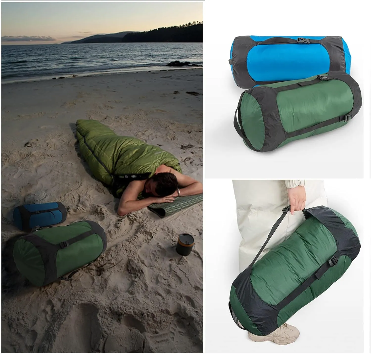 2pcs Compression Stuff Sack, 8L/18L/25L/35L Lightweight Sleeping Bags Storage Compression Sack for Camping, Hiking, Backpacking Trip