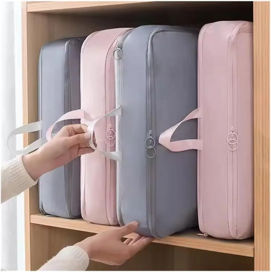2Pcs Home Large Capacity Clothes Storage Bag Travel Collapsible Compression Bag Portable Handheld Compression Packing Bag(Grey,40X30X18cm)