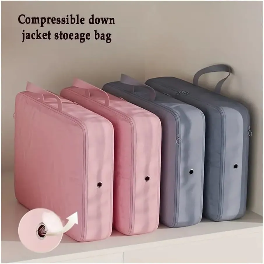 2Pcs Home Large Capacity Clothes Storage Bag Travel Collapsible Compression Bag Portable Handheld Compression Packing Bag(Grey,40X30X18cm)