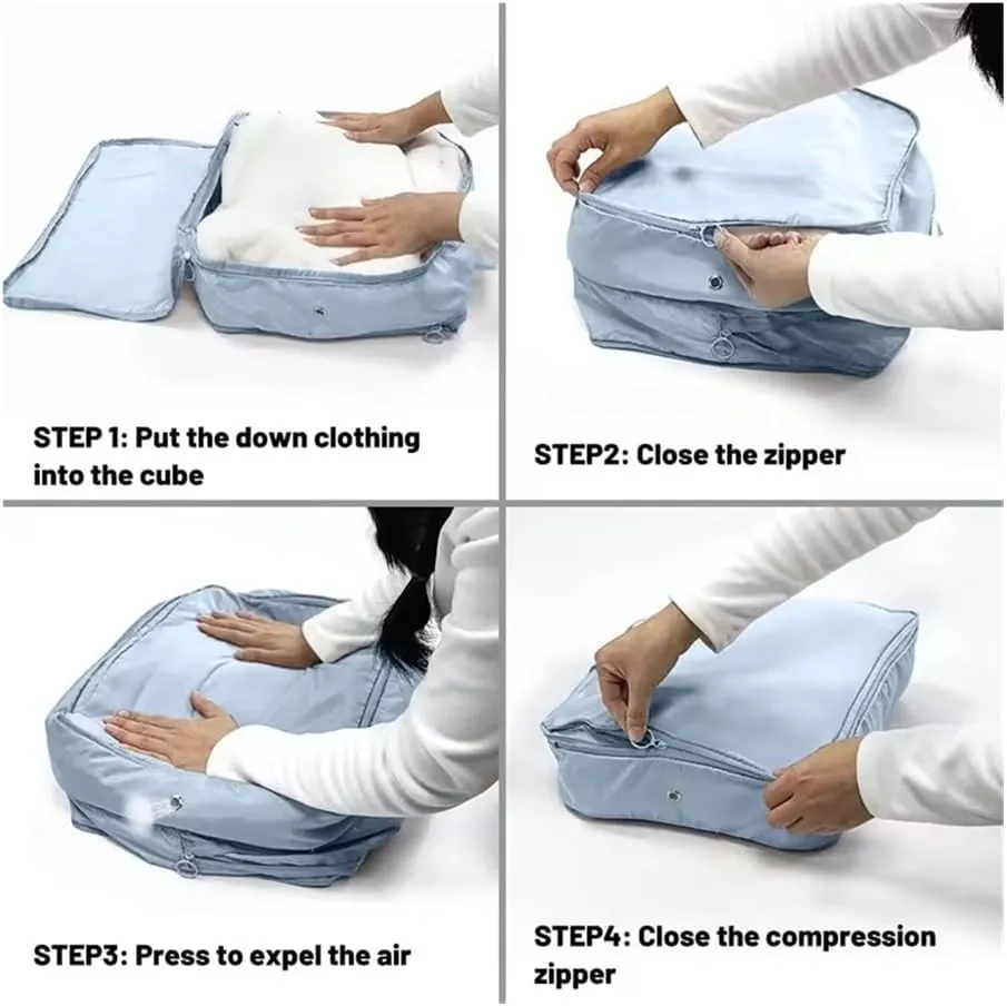 2Pcs Home Large Capacity Clothes Storage Bag Travel Collapsible Compression Bag Portable Handheld Compression Packing Bag(Grey,40X30X18cm)