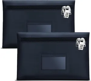 2Pcs Lockable Bank Bag Large 12.2x8.2 Inches With Lock, Dual Zipper Safe Deposit Bag for Money and Cash (2, Blue, Medium)