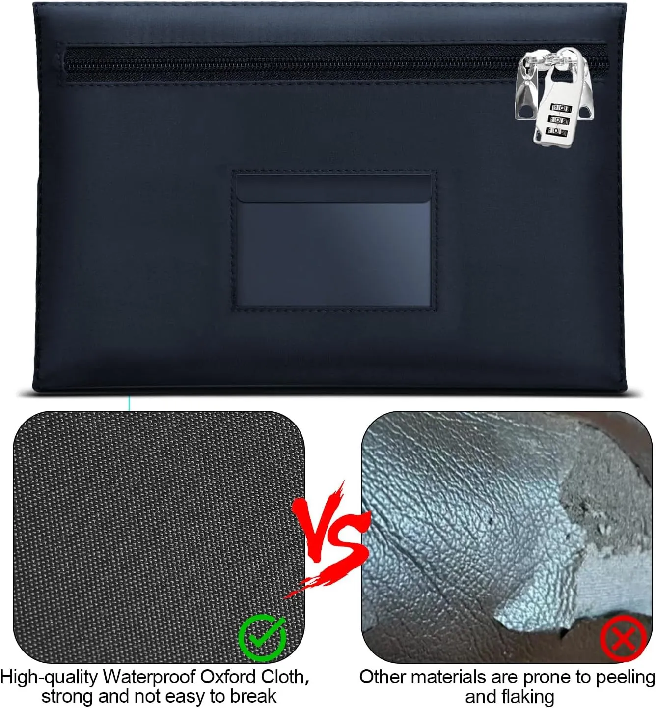 2Pcs Lockable Bank Bag Large 12.2x8.2 Inches With Lock, Dual Zipper Safe Deposit Bag for Money and Cash (2, Blue, Medium)