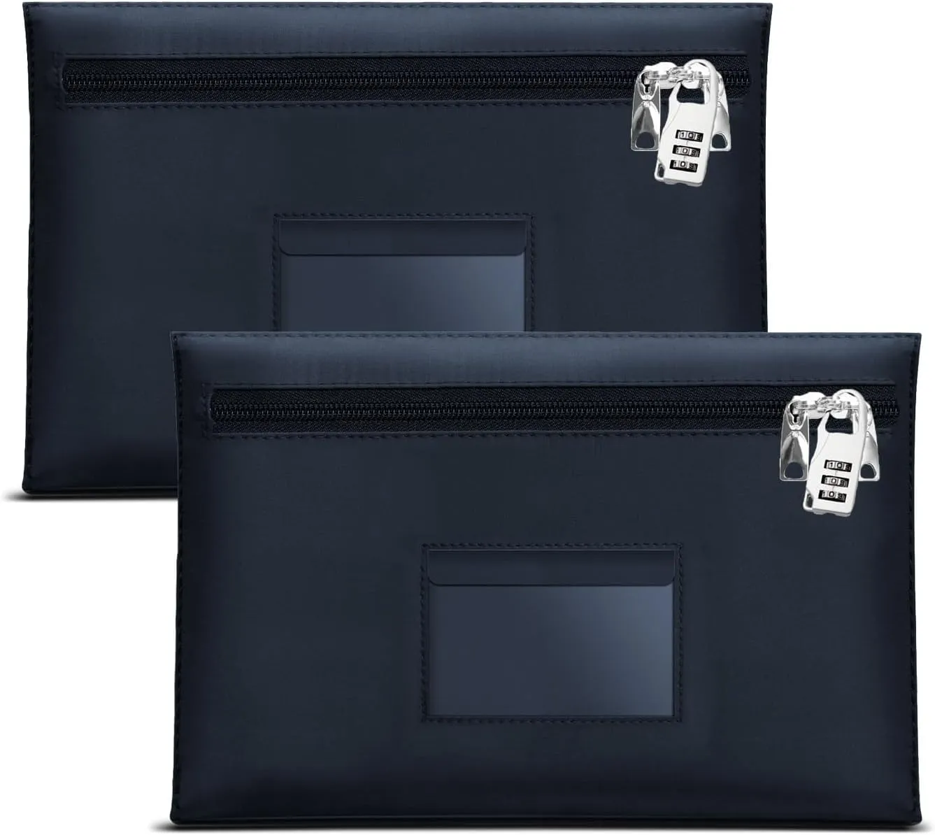 2Pcs Lockable Bank Bag Large 12.2x8.2 Inches With Lock, Dual Zipper Safe Deposit Bag for Money and Cash (2, Blue, Medium)