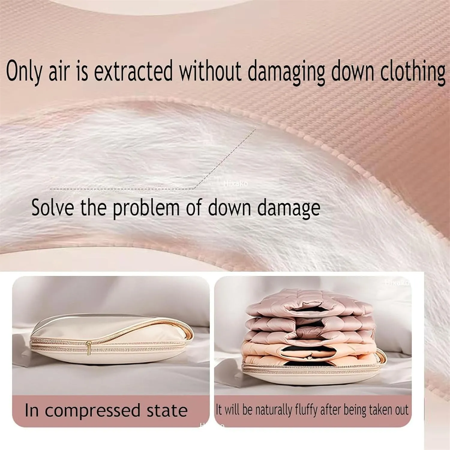 2PCS Space Saving Hanging Garment Bag with Self Compression Zipper,Heavy Duty Garment Bag for Down Coat,Space Saver Closet Organizers (Beige, X-Large)