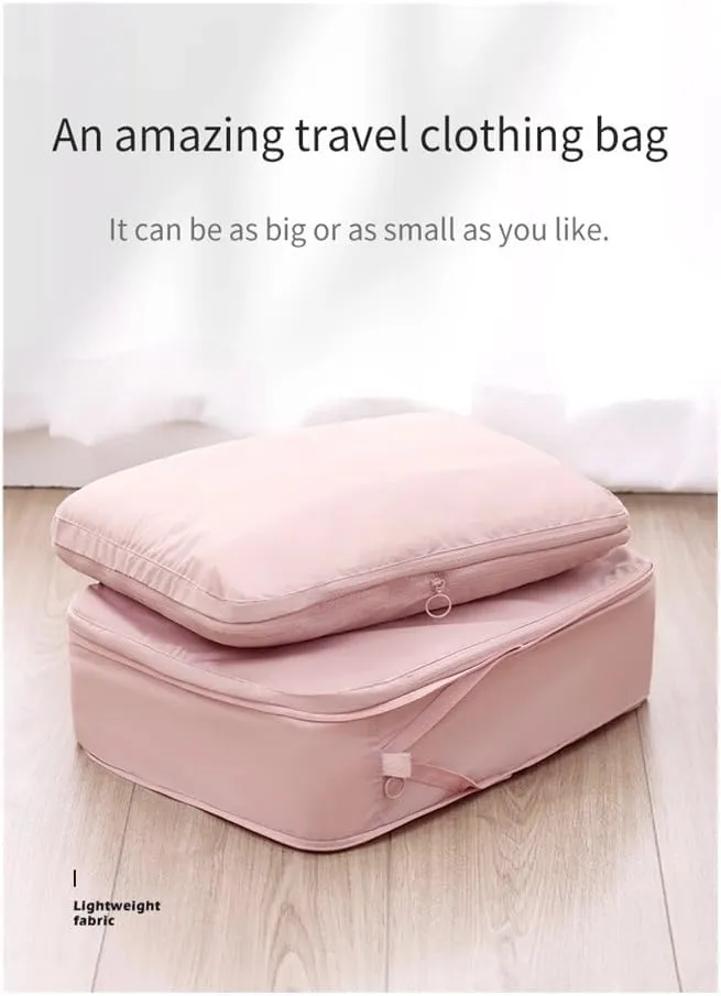 2pcs Travel Compression Packing Cubes Bag Portable Suitcase Clothes Organizers Waterproof Luggage Storage Cases Drawer Bags(Beige,M36x26x10cm)