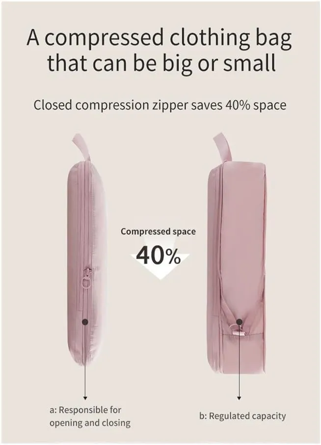 2pcs Travel Compression Packing Cubes Bag Portable Suitcase Clothes Organizers Waterproof Luggage Storage Cases Drawer Bags(Beige,M36x26x10cm)